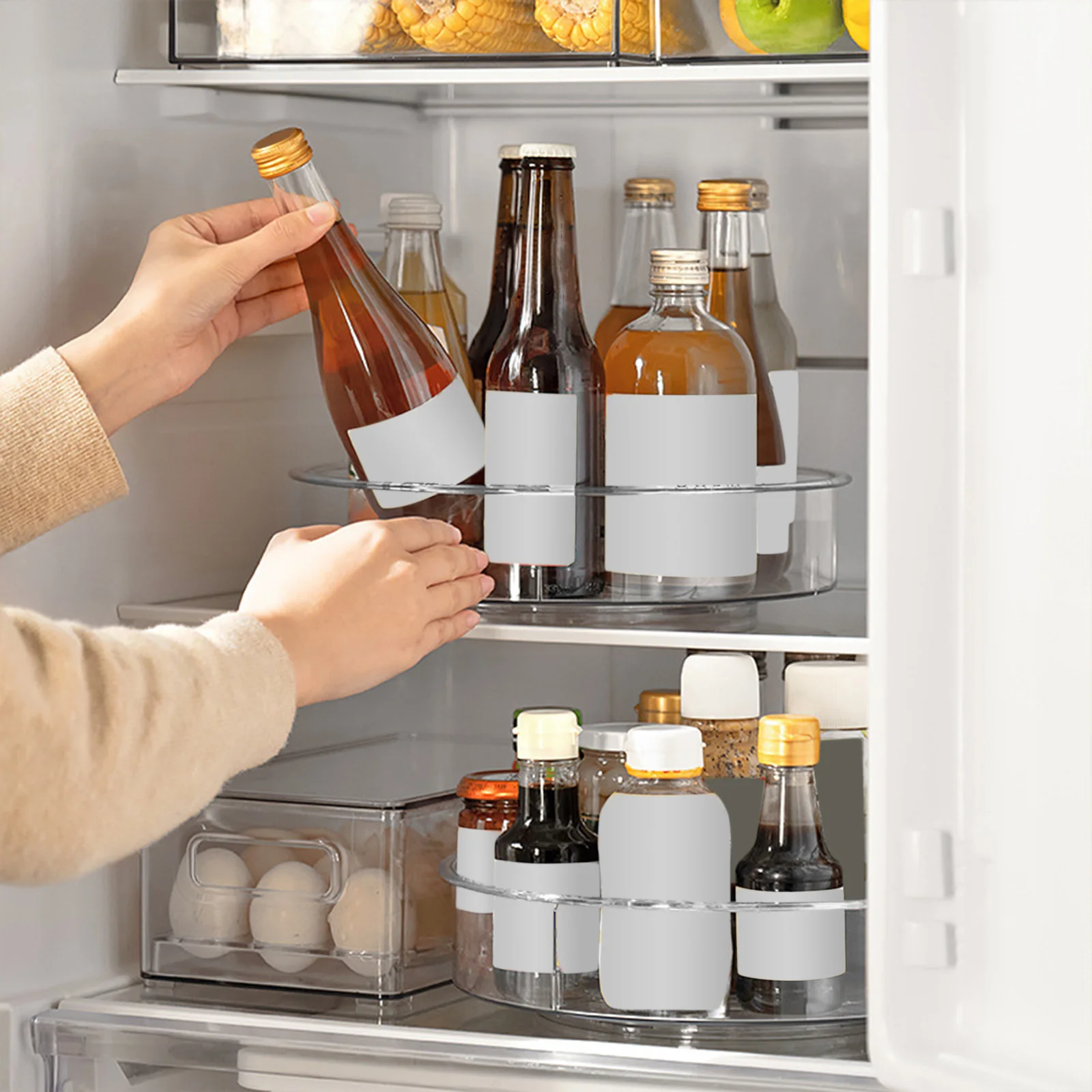 Bandeja giratoria de almacenamiento multifuncional para refrigerador de  cocina, botella de condimentos, bebida, vino, plato giratorio, gabinete