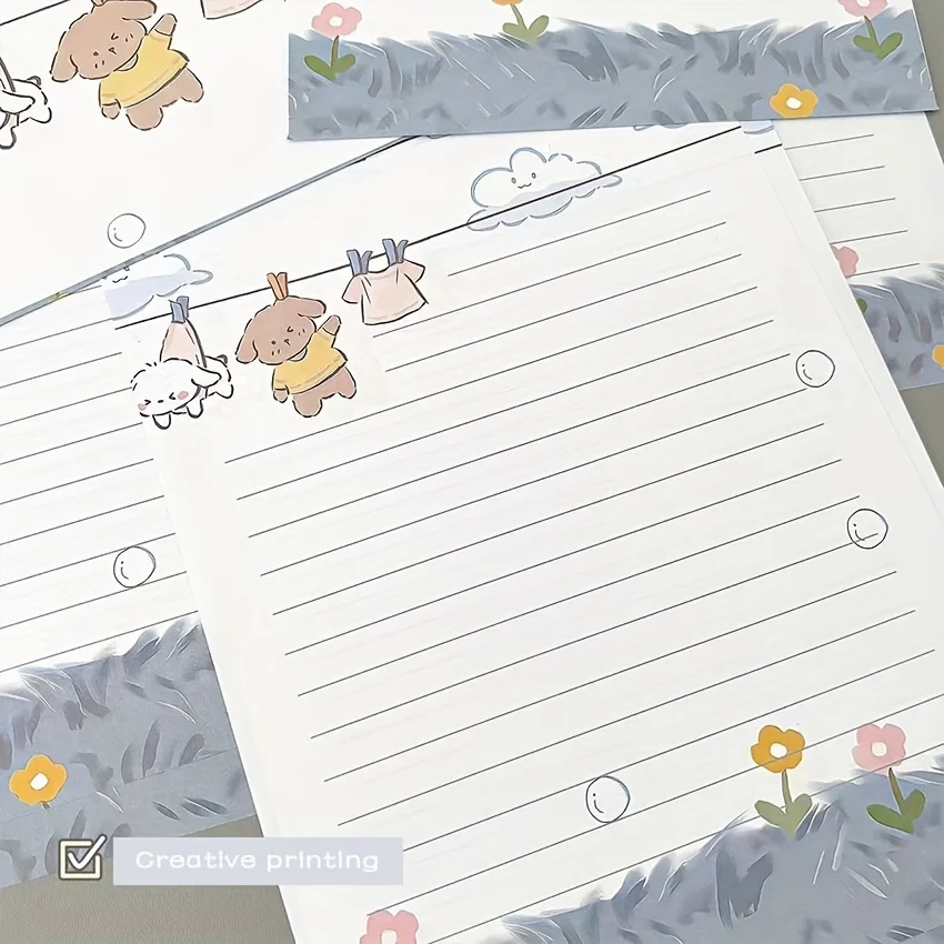 4 charming puppy and floral letter sets with envelopes-creative handwritten stationery for students, holidays, and birthdays