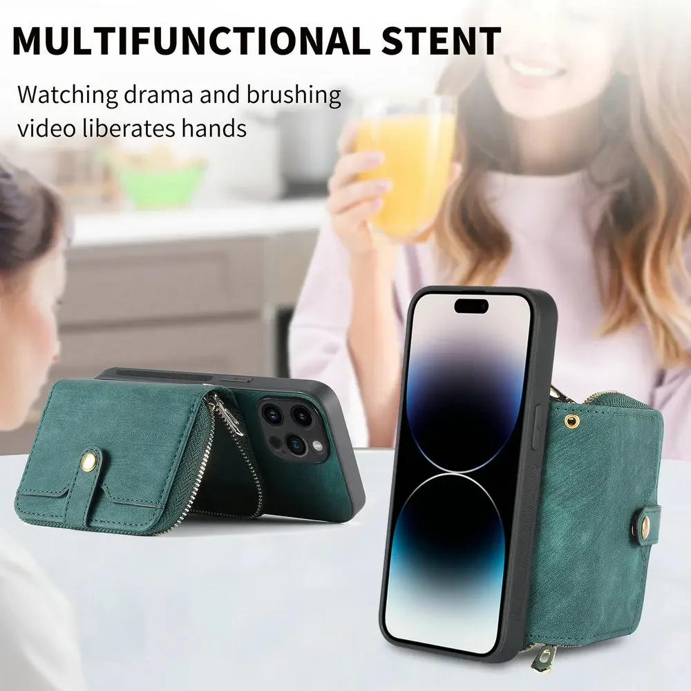 Luxurious Leather Wallet Crossbody Case with Zipper for Honor and Huawei Smartphones