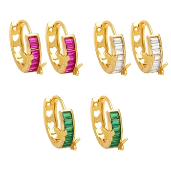 FLOLA-여성을 위한 새로운 디자인 할로우 하트 후프 귀걸이, 포장 미니 나비 그린 크리스탈 귀걸이 골드 도금 보석 ersq25