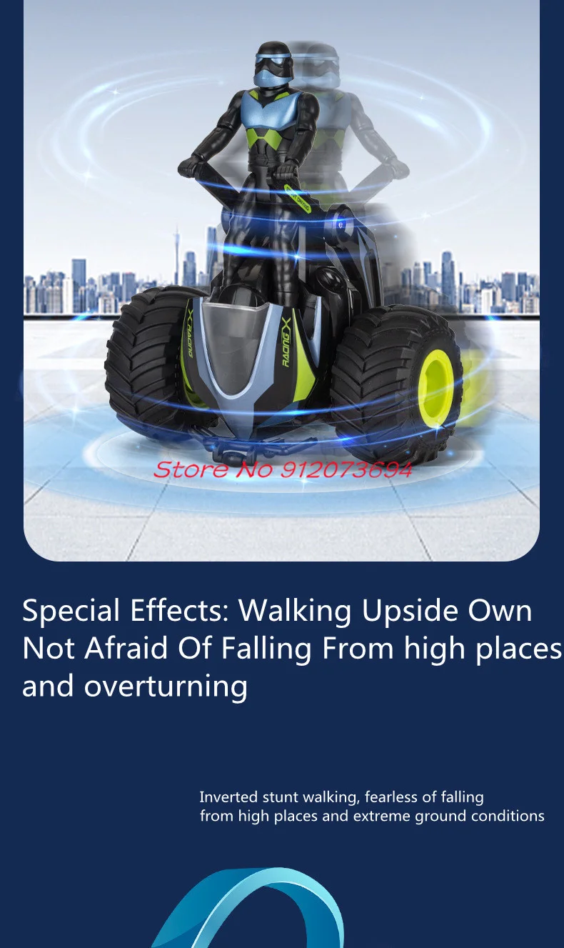 Deformación de modo dual Control remoto de alta velocidad motocicleta 30 minutos iluminación fría y efecto de sonido 360 °   Coche triciclo RC giratorio