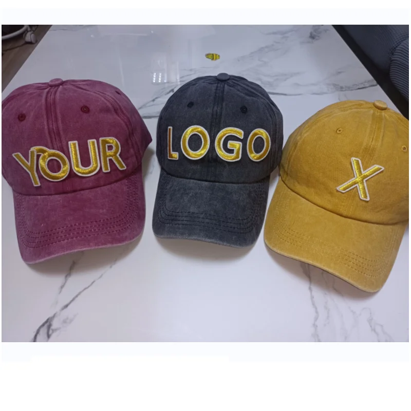 1pcs Customized Letter Baseball Caps Denim Logo Embroidered Unisex Four Seasons Cotton Washed Cloth Durable Adjustable 3