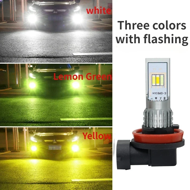 รถ LED Flash Fog Light Super Bright H3 H8h11 9006 สามสีด้านหน้าหมอกหลอดไฟสีขาวสีเหลืองสีเขียวสีชมพูสีฟ้าด้านหน้าหมอกโคมไฟ 1