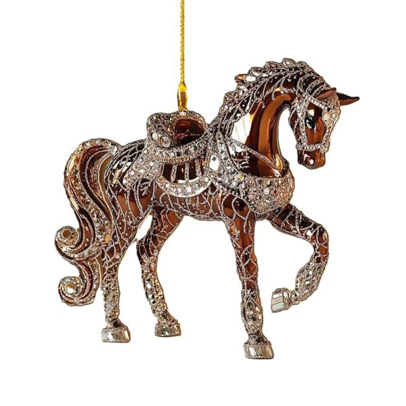 2D Acrylic Horse Car Rearview Mirror Pendant Charm Christmas Tree Ornament New Year Hanging Decoration