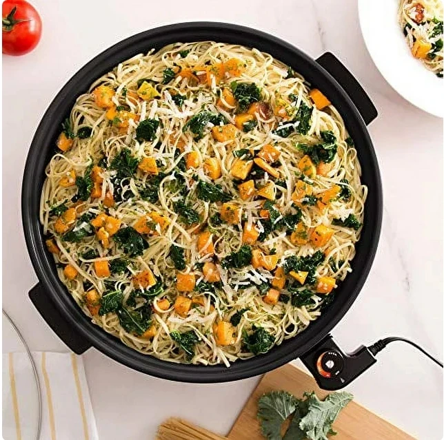 Family-size electric skillet with 14-inch nonstick surface + recipes for pizza burgers, cookies, Fajida, and more 2