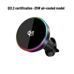 Enhanced Magnetic Car Charger Stand with LED Light - Qi2 25W Air Cooling (1Pcs)