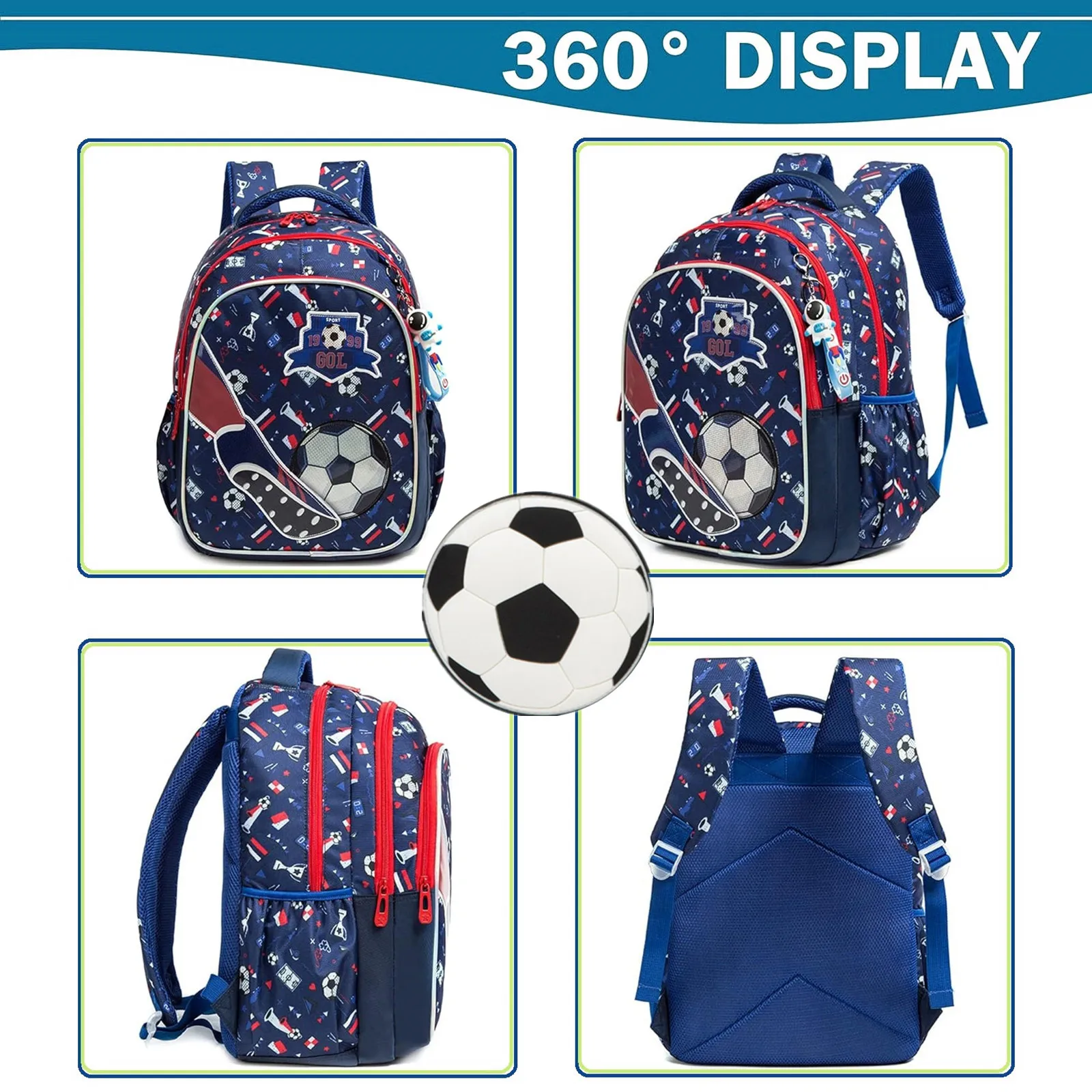 School Bookbag for Boy Football Pattern Backpack Kids Backpack Waterproof School Bag Mochila Infantil Lunchbox Child Pencil Case 5