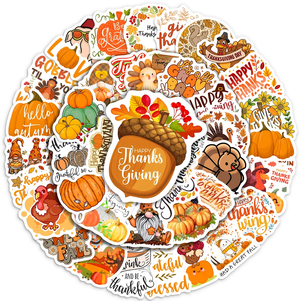 

Thanksgiving Day Sticker Cartoon Cute Children DIY Scrapbooking Gift Decoration Decals Seal Stickers PVC Waterproof Funny Kawaii