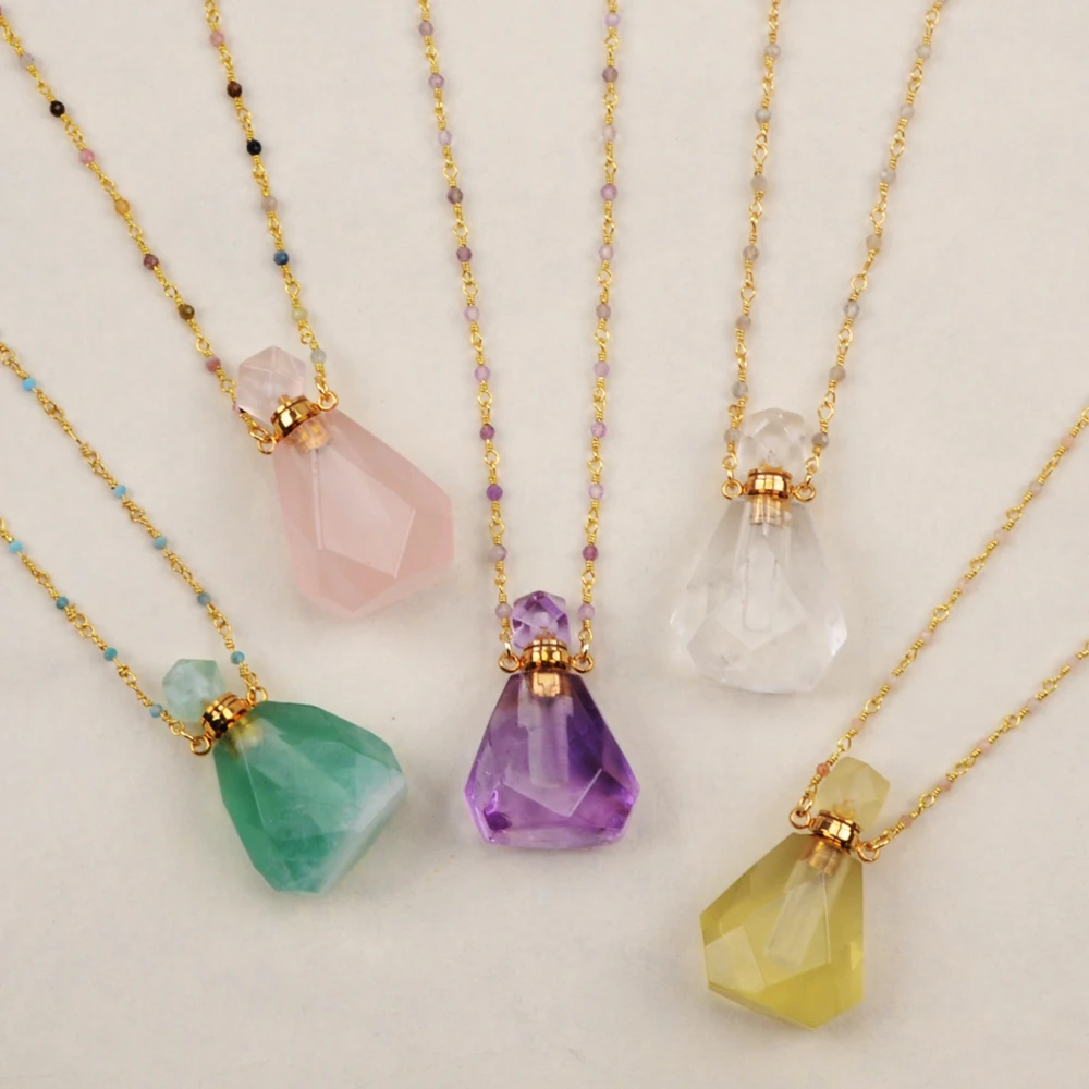 

Perfume Bottle Pendant Necklace Natural Stone Bead Chain Choker Essential Oil Bottle Diffuser Yoga Energy Jewelry Free Shipping