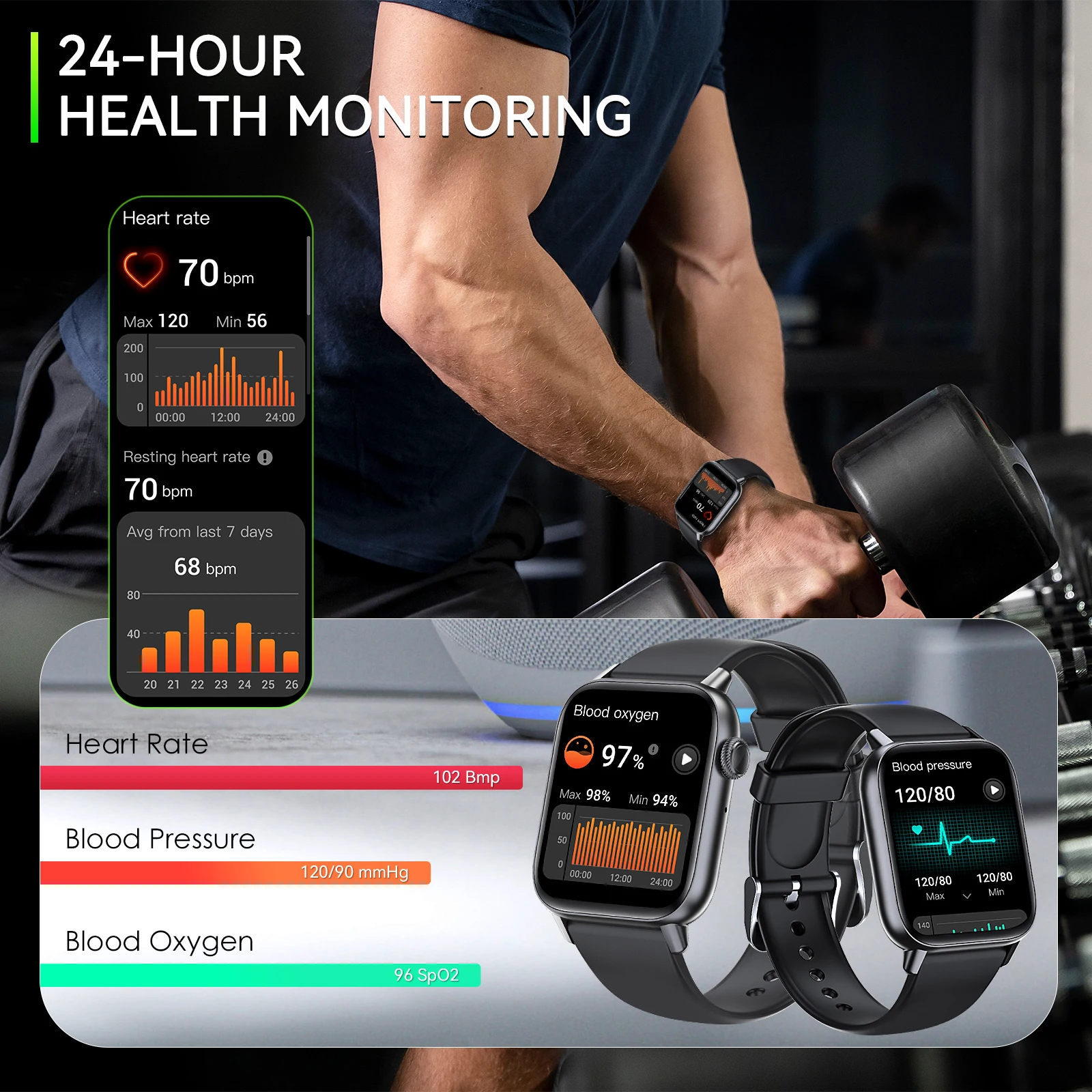 EIGIIS Smart Watch for Sleep Fitness Tracker Heart Rate Monitor Watch 100+Sports Modes Smartwatch Compatible with iPhone Android - Image 6