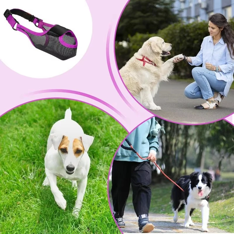 Dog Muzzle Breathable Mesh Dog Muzzle Basket Adjustable Dog Mouth Guard Muzzle with Front Opening Design for Small Medium Large 3