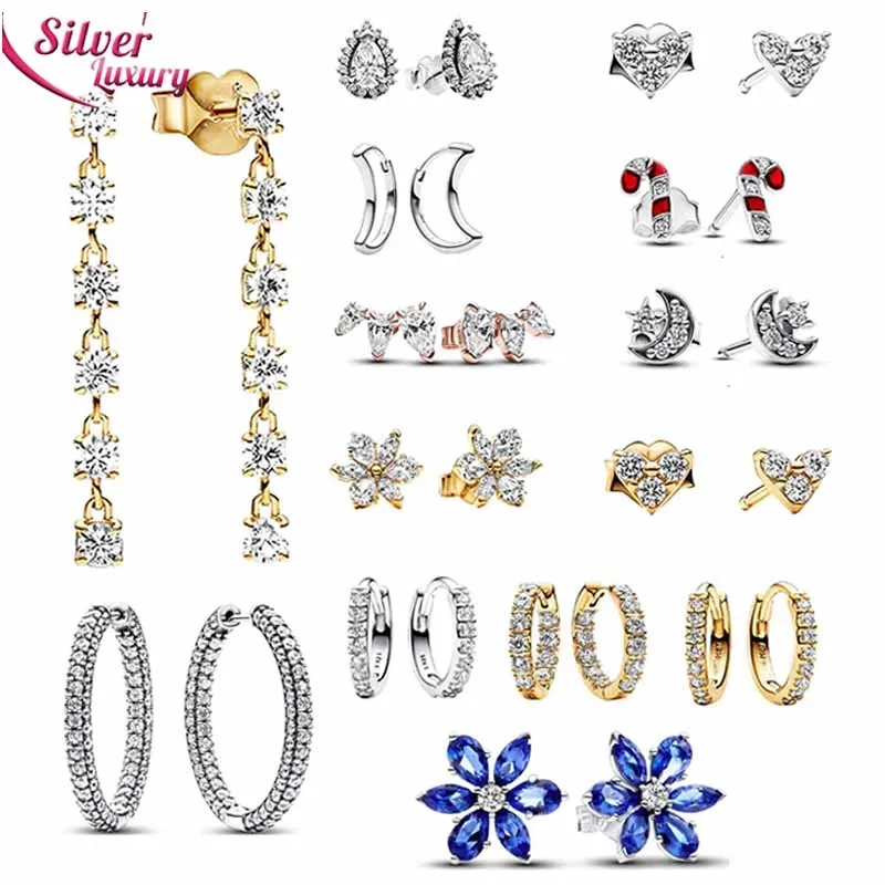 

New best-selling Christmas S925 Silver Sparkling Blue Herbarium Cluster Stud Earrings, Suitable for Women's Fashion Jewelry