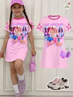Robe pour filles, motif de dessin animé Kpop, cadeau amusant pour les fans, vêtements Harajuku pour filles, hauts d'été, robe à manches courtes, vêtements pour enfants 6