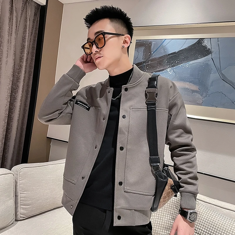 

Men's Social Guy Fashion Brand Slim-fit Korean Version Simple Trend Fashion Button-down Label Single Breasted All-match Jacket