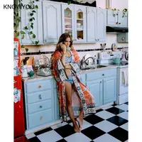 Robe de plage longue kimono à imprimé bohème pour femme, tunique fine, protection solaire 4