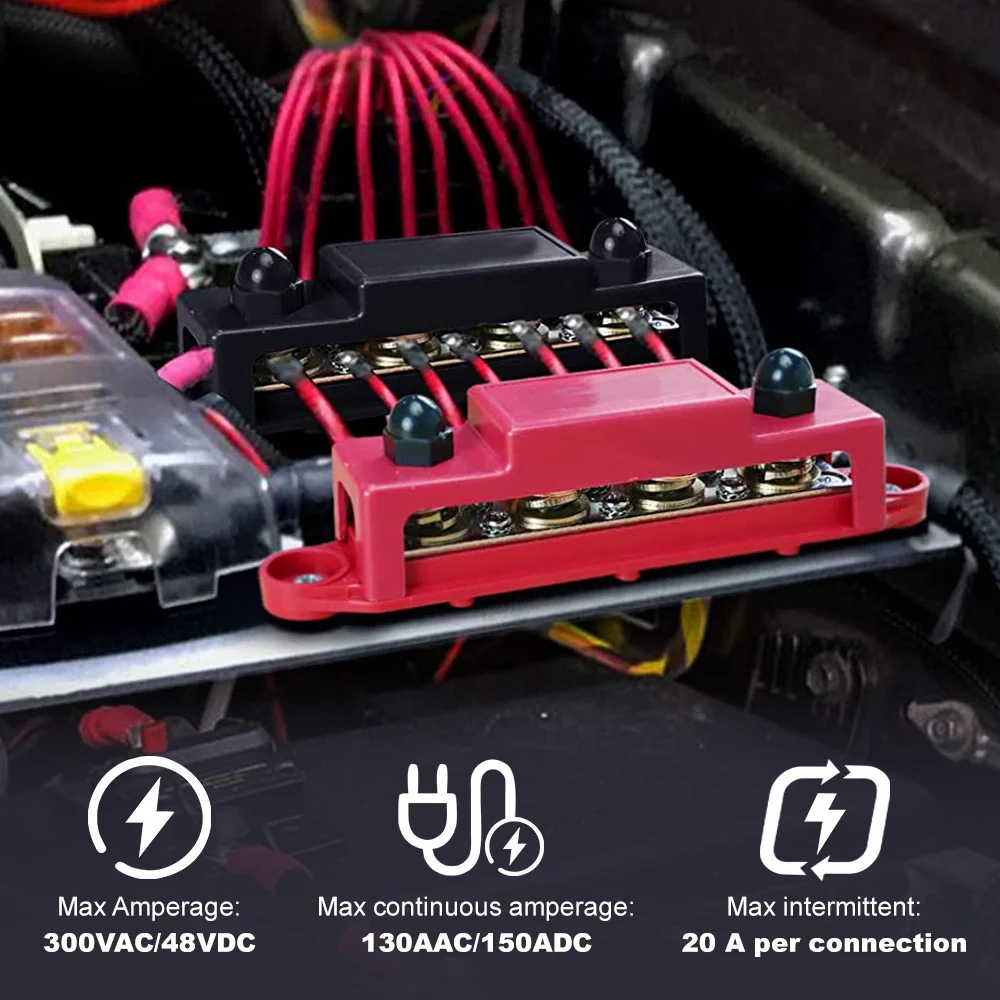 HISports Sammelschienen Verteilerblock 250A BusBar Box mit 4 x M10  Klemmenbolzen Hochleistungsmodul 12V-48V Stromverteilungsblock Erdungsstrom  DC 3/8