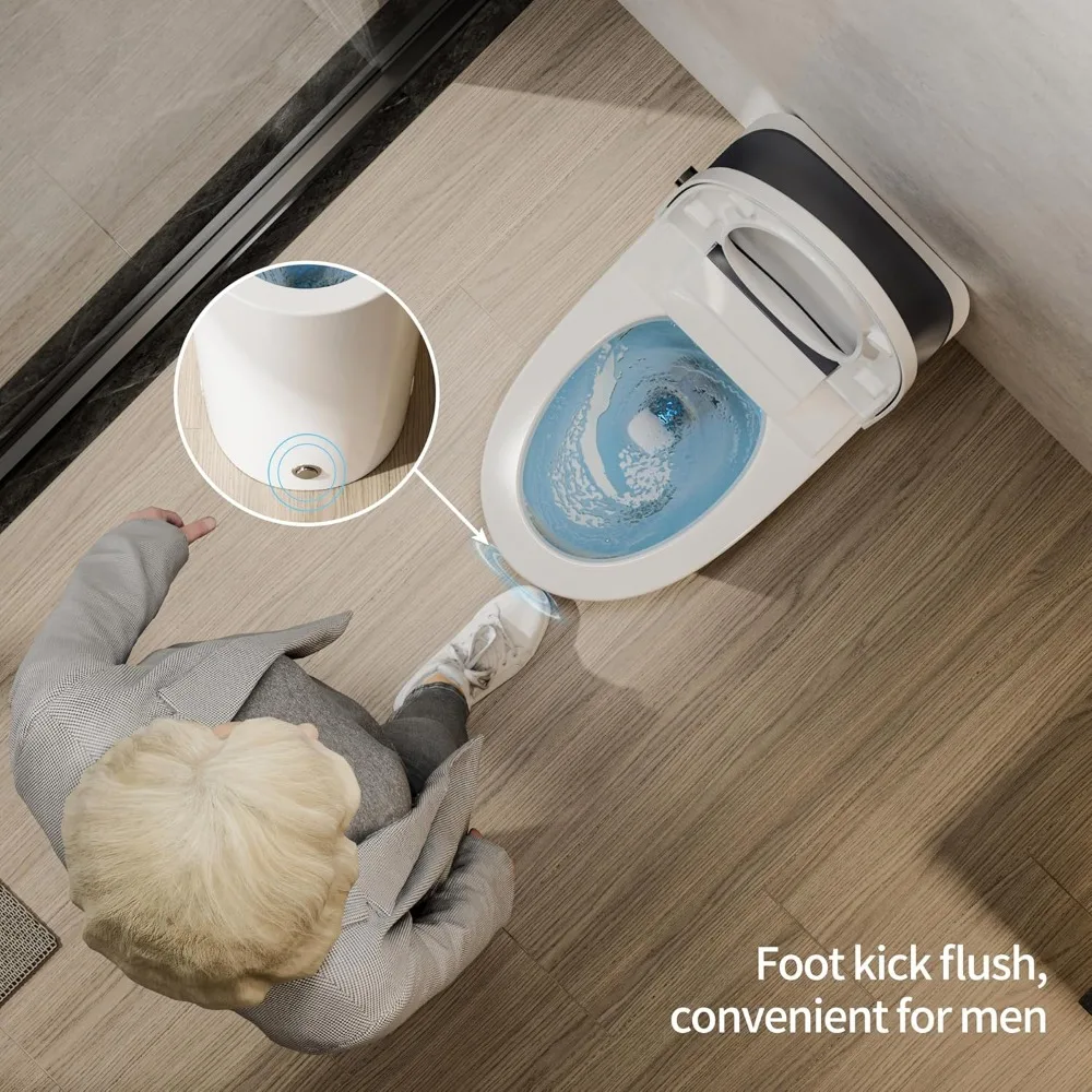Non-electric One Piece Elongated Bidet Toilet for Bathroom, Built-in Air Pressure-Assisted System for Power Flush,Footkick Flush 4