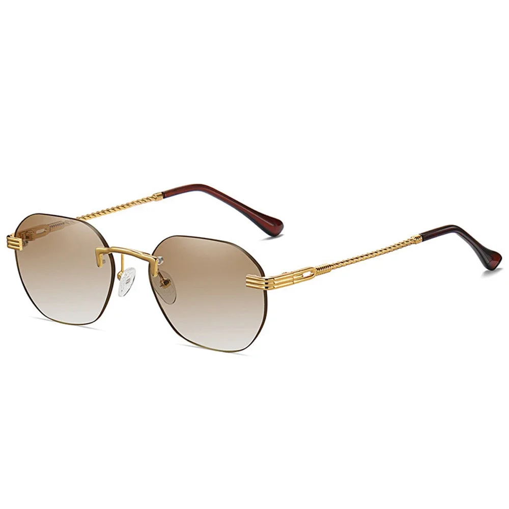 Brown Frameless Gold Metal Ladies Sunglasses Rimless Gradient Lens Blue Fashion Sun Glasses For Men UV400 Summer 2024