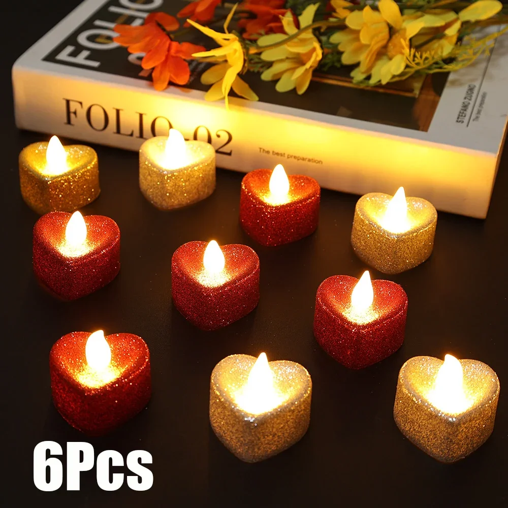 

Беспламенная Электронная свеча в форме сердца с блестками