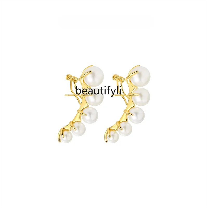 

yj Unique Pearl Earrings Light Luxury Minority Elegant High-Grade Versatile Earrings