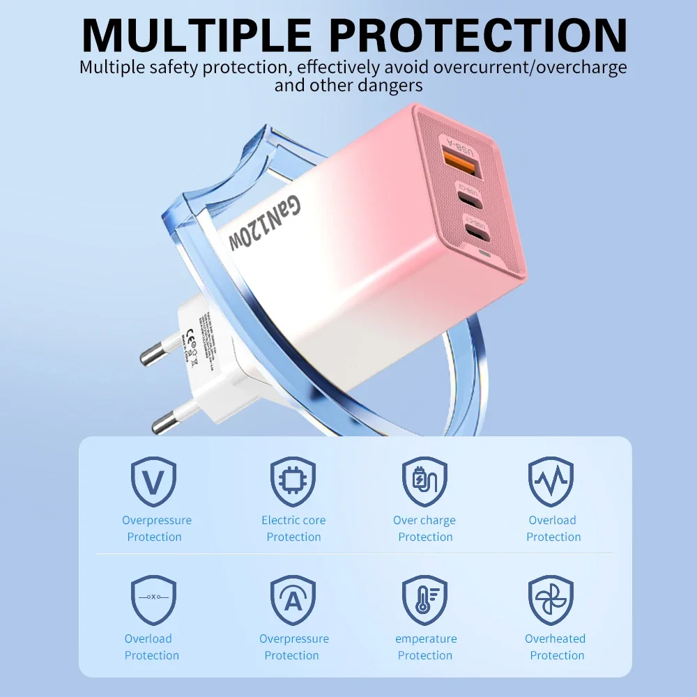 Fast GaN Charger 120W USB C High Speed Charging Type C PD Mobile Phone Wall Travel Adapter for IPhone 16 Pro Huawei Xiaomi 15