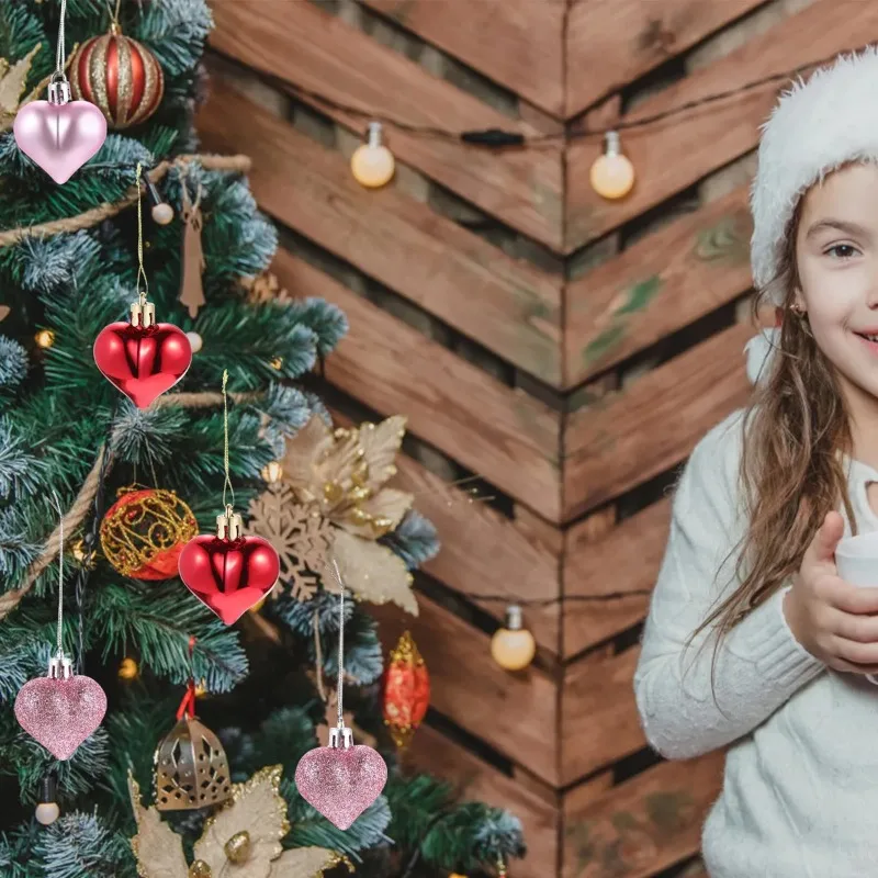 Festive Heart-Shaped Hanging Ornaments Multi-Finish Baubles for Home Window Display Birthday and Celebration Decor