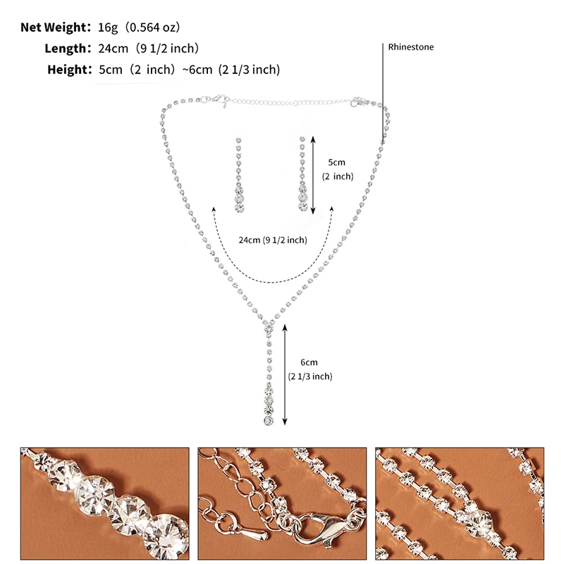 Комплект искусственных свадебных украшений серебряного цвета с кристаллами Элегантный длинный браслет-колье Комплект из трех ...