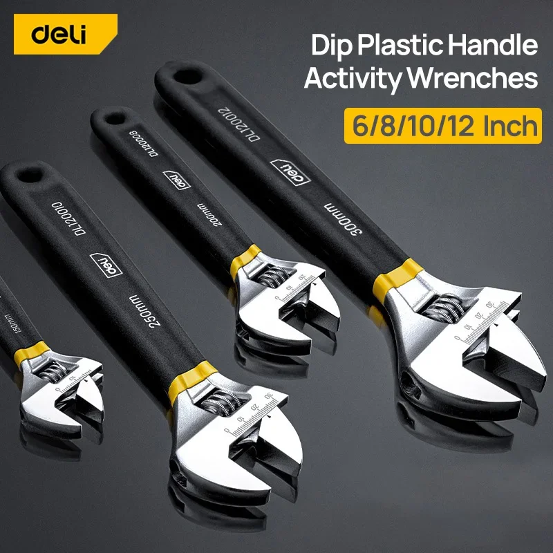 Deli Adjustable Wrench Car Bicycle Wrenchs Dip Plastic Carbon Steel Universal Spanner Mechanical Workshop Hand Repair Tools 3