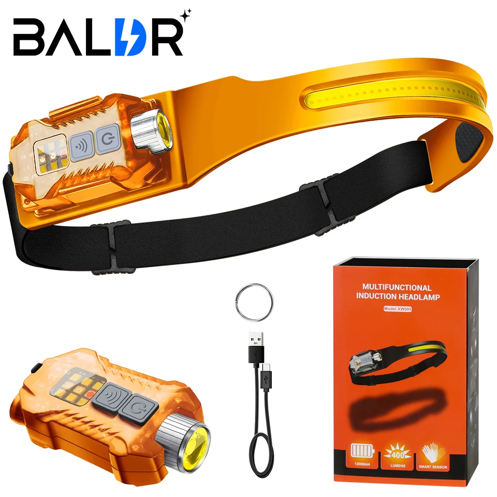 BALDR XW005 Sensor Headlamp USB Rechargable LED Headlight COB Work Light Detachable Flashlight with Tail Magnet UV Light(orange)