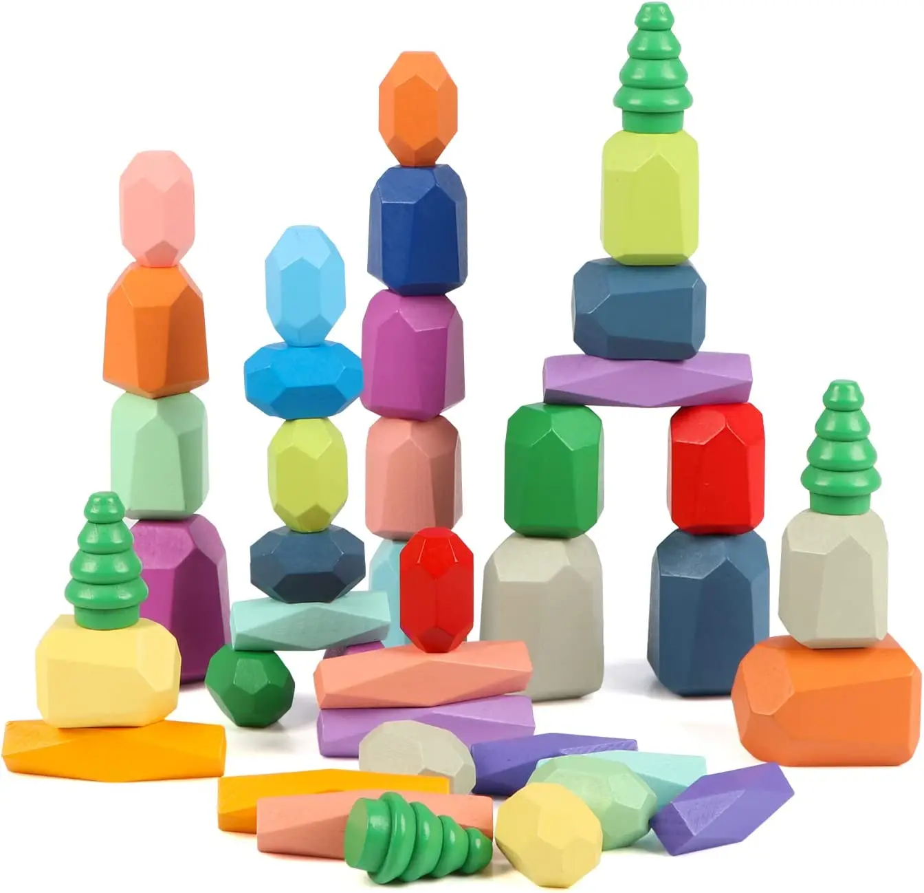 

Деревянная сортировка, штабелируемые балансирующие камни, Обучающие игрушки Монтессори для малышей, сенсорные строительные блоки, подарок