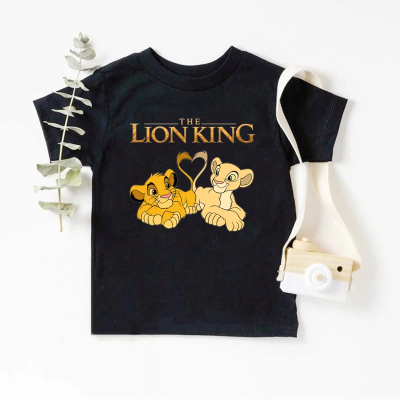 Cute Disney The Lion King Kids T-shirts Summer Black Short Sleeve Boys Girls Tee Shirt Child Cartoon Simba Harajuku Tops Clothes 3