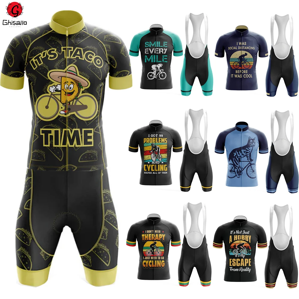 Cycling Jersey Set for Men Bicycle Suit, Bike Sleeve Bib Shorts Por Team Clothes Long Sleeve Lasting, 20D Gel Pad