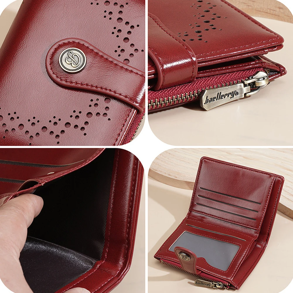 Fashionable Women's Short Wallet with Hollow Pattern, Multiple Card Slots and Coin Pocket, Daily Portable Compact Coin Purse