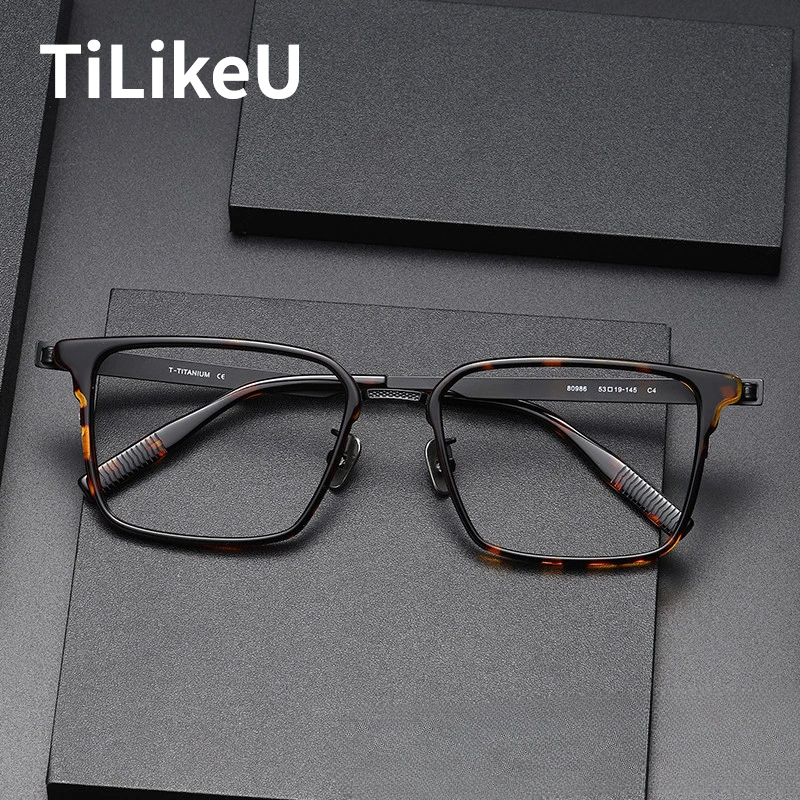 

Luxury Pure Titanium Men Eyeglass Frames Retro Square Large Acetate Glasses Classic Women Blue Light Prescription Eyeglass Frame