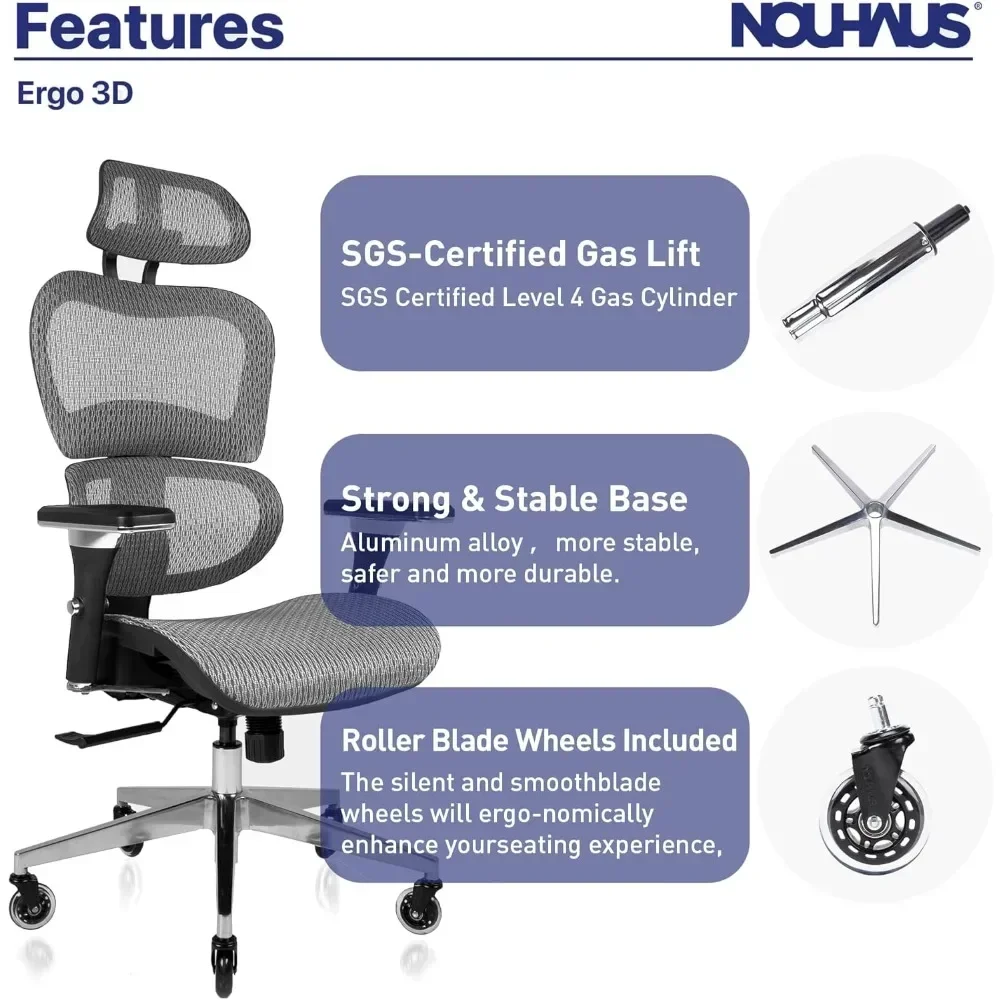 ergonomic mesh chair with adjustable armrests, headrest, and lumbar support for comfortable office seating