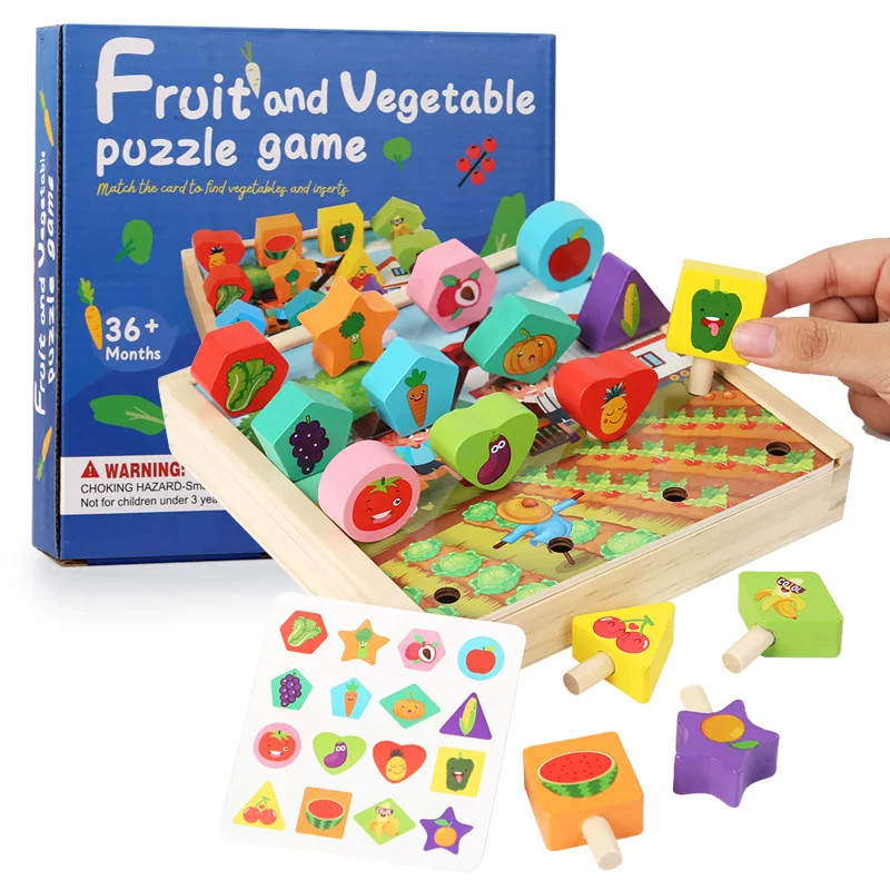 

Children Montessori Fruit Vegetable Farm Board Puzzle Toy Shape Cognition Games Fine Motor Early Education Learning Toys Gifts