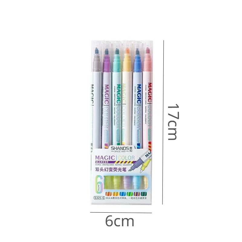 6pcs/set Magic Color Changing Double Head Highlighters Student Notebook Highlight Markers Pen Scrapbook Decoration Materials
