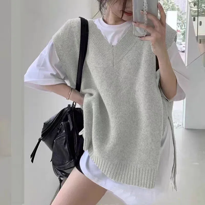 Fashion New Women's Loose Casual Vest New Wear Elegant V-neck Knitted Women's Office Sleeveless Top Pullover Shirt