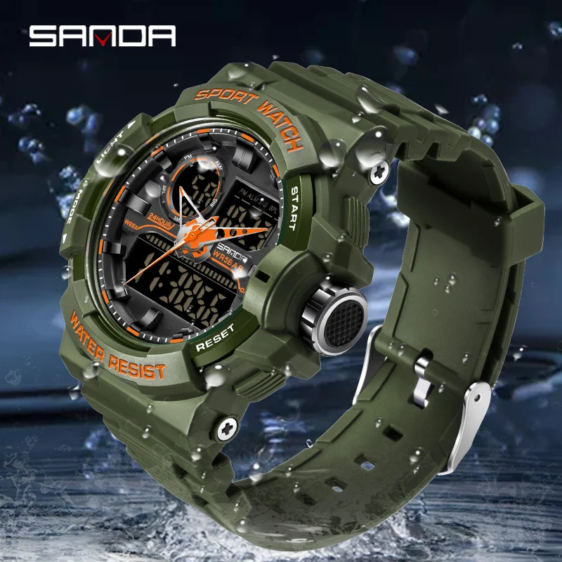 

SANDA Youth Fashion Digital Watch Men Shockproof Waterproof Dual Wristwatches LED Chrono Alarm Clock Mens Watches Cool Hour 6025