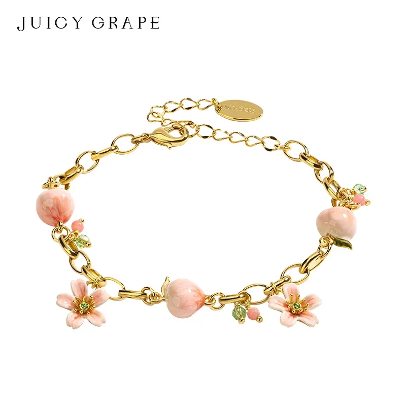 

JUICY GRAPE Bracelet For Women Delicate Water Peach and Flowers Adjustable Fine Jewelry Handmade Enamel Design The Perfect Gift