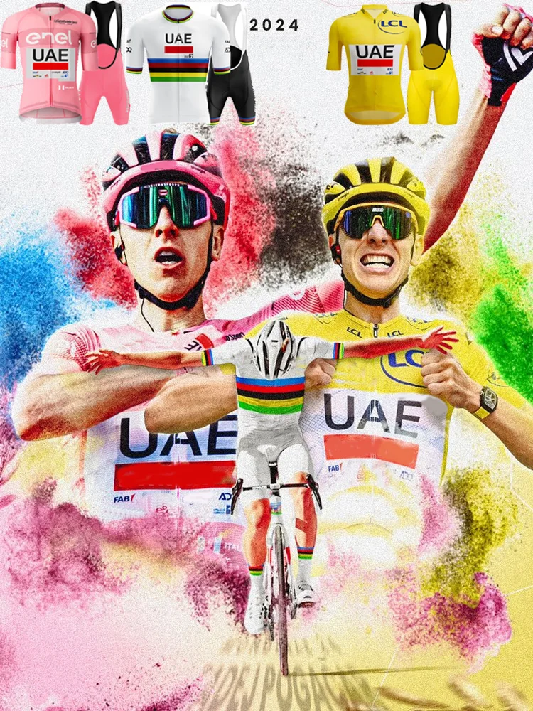 Description Picture 6 of itemTeam UAE 2025 Cycling Jersey TDF Set Slovenia Tadej Pogacar Cycling Clothing White Yellow Road bike Shirt Suit Bicycle Bib Pants