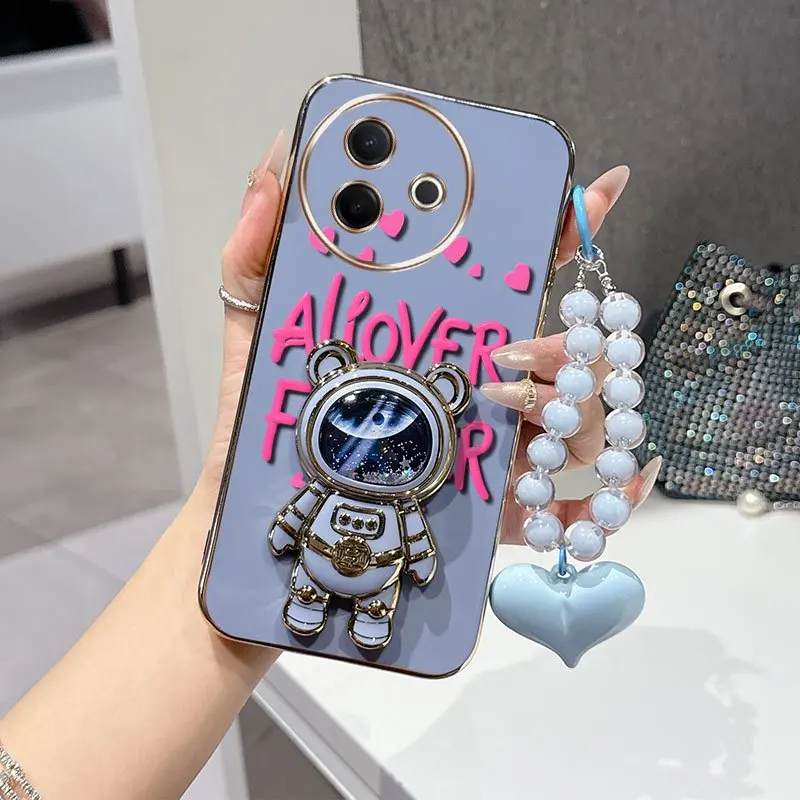 3-Piece Floral Fan Phone Case Set with Bead Lanyard and Stand