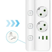 EU Plug Power Strip 2/3/4/5 ตําแหน่งอิสระซ็อกเก็ตควบคุม 2 USB 1 พอร์ต Type-C 2 M สายไฟซ็อกเก็ตไฟฟ้า 6