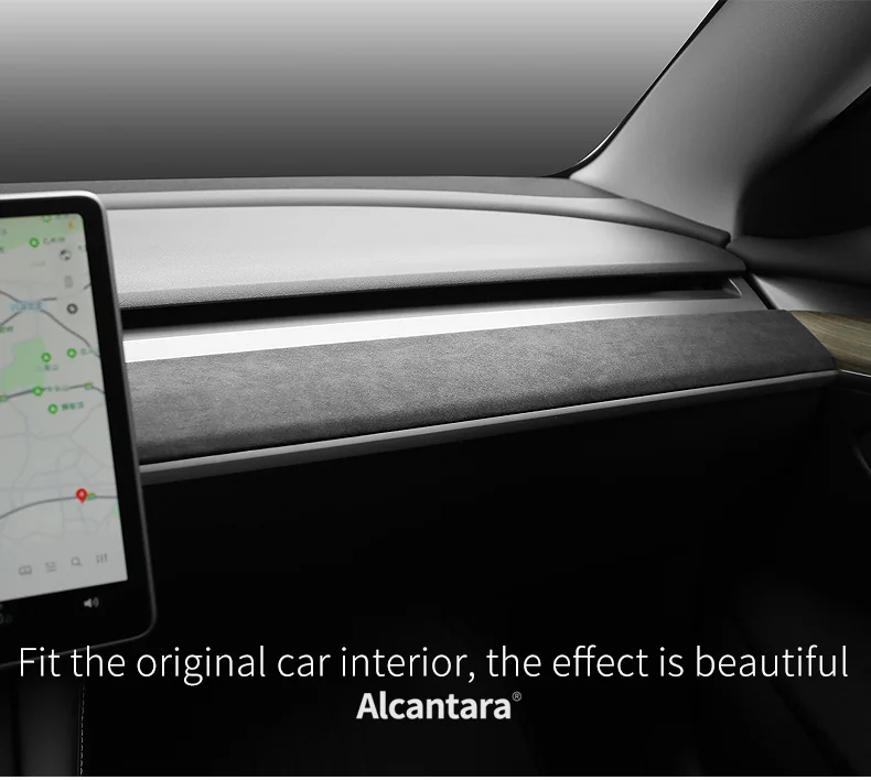 Cubiertas De Alcantara Para Tesla Model Y/3 - Salpicadero Y Reposabrazos De Puerta, Negro, Instalación Con Adhesivo 3M