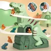 jouet musical coulissant d'escalade dinosaure avec 3 dinosaures, voiture jouet toboggan électrique amusante puzzle, cadeau de noël d'halloween pour garçon et fille