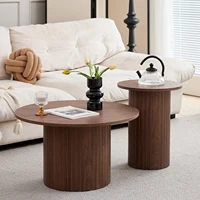 EGOONM Ensemble de 2 tables basses rondes en bois de style nordique, tables basses gigognes en bois, pour le salon/la chambre à coucher 6