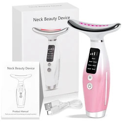 Portable Neck and Face Beauty Massager with LED Light Therapy (Pink)
