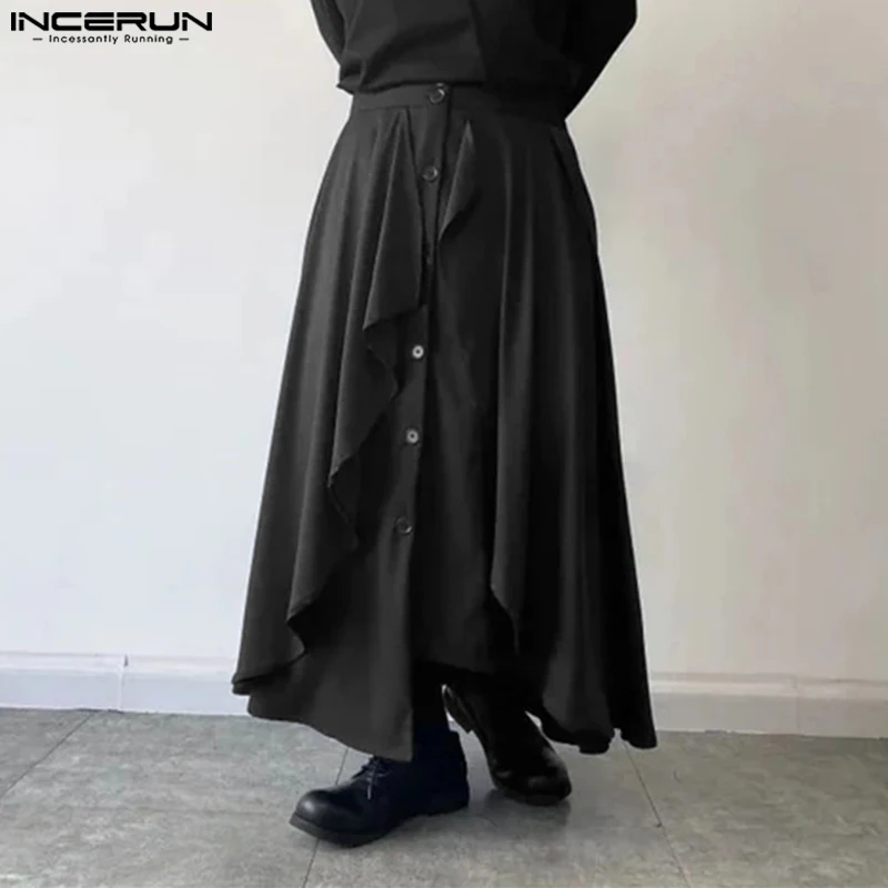 

INCERUN 2023 Korean Style New Men Trousers Solid Casual Simple Pantalons Fashion Streetwear Loose Comfortable Skirts Pants S-5XL