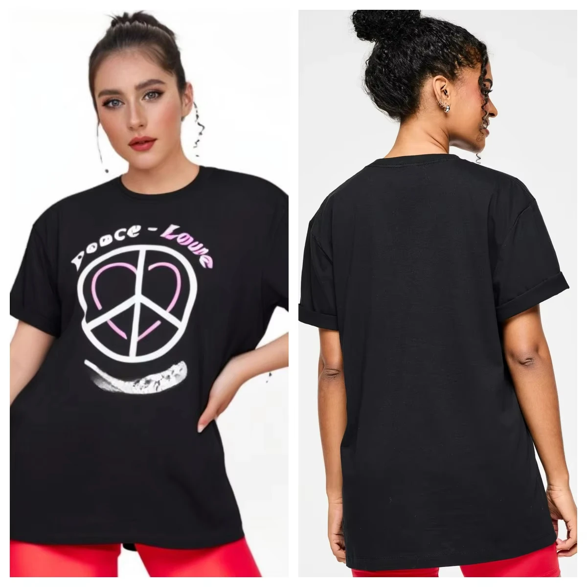 Cotton Tshirt American Style Women Men Sport Short Sleeve Trend Streetwear Tee Fashion Brand Peace Love Fitness Leisure Sports
