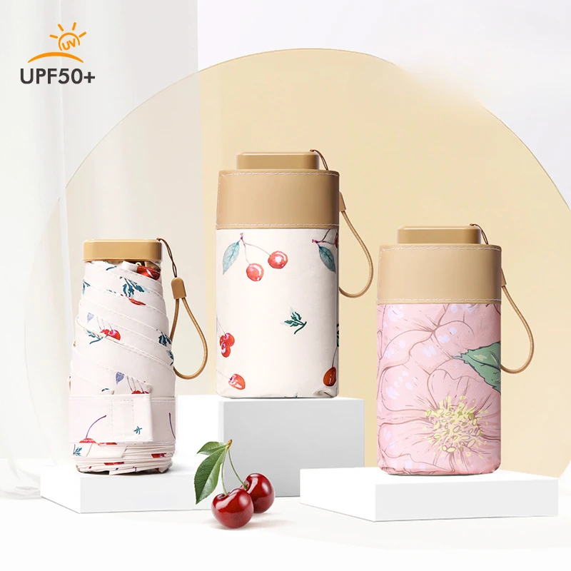 Flat Six Fold Pocket Umbrella Sun Umbrella Color Glue Sun Protection Protection Women's Folding